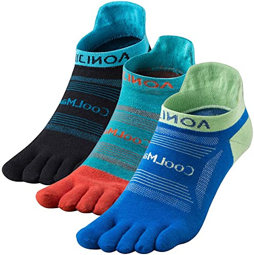 OrrinSports Coolmax, calzini da corsa per uomo e donna, 3 paia, traspiranti, con cinque dita