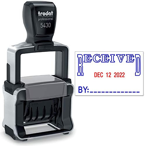 Trodat 5430 Professional Self-Inking Date Stamp with Received - Blue/Red 2 Color Ink