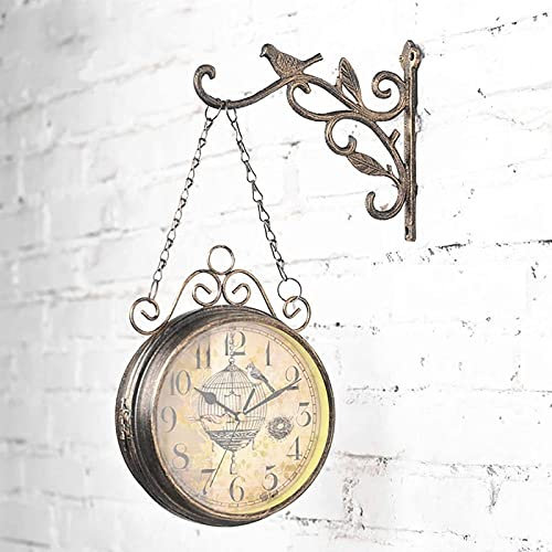 Retro Double-Sided Wall Clock Station Clock for Indoor Outdoor Garden，Best Gift for Home