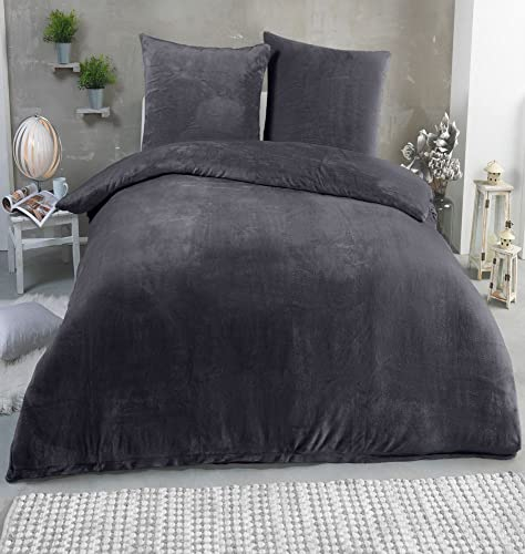 MALIKA Winter Plüsch Bettwäsche Nicky-Teddy Cashmere Coral Fleece 135x200 155x220 200, Größe:135 x 200 cm, Designe:ANTHRAZIT