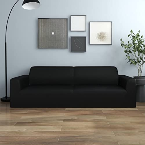 vidaXL Stretch Sofahusse 3-Sitzer Wiederverwendbar Sofabezug Sofa Abdeckung Überwürfe Universal Stretchhusse Sofaschoner Schwarz Polyester-Jersey
