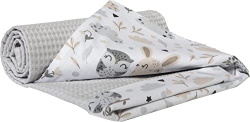 Medi Partners Couverture Bebe Couvertures de Bébé Plaid Enfant Nouveau-né 100% Coton pour Cadeau Naissance 75x100cm Multifonctionnel Bilatéral pour Landaus (Glade avec Gaufre Grise)