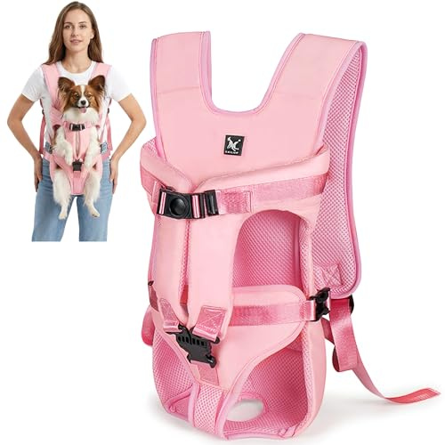 ALLSOPETS Hunderucksack für Mittlere Hunde, Verstellbar und Leicht, Ideal zum Wandern, Radfahren, Reisen und Camping (Pastellrosa, M)