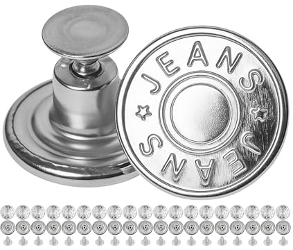 Botones de recambio para remachar, paquete de 20, sin níquel, para alérgicos, botones vaqueros Ø 17 mm, color plata, remaches para botones vaqueros, botón para remachar, botón metálico para pantalón