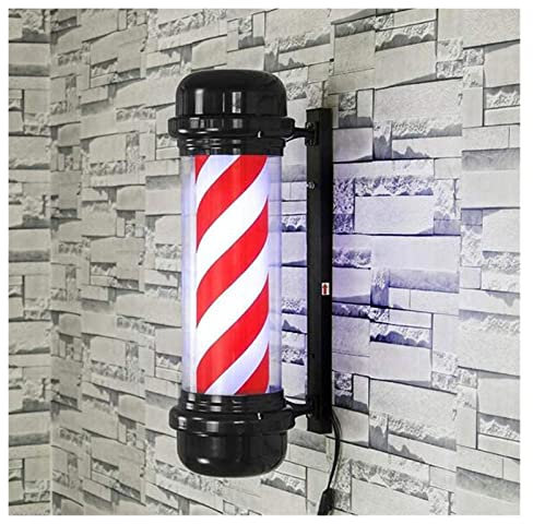 AAOTE Poste de barbero con lámpara Superior 60CM cilíndrico LED Barber Shop Sign Poste de luz Rojo Blanco Raya giratoria al Aire Libre Impermeable salón de Belleza 0611