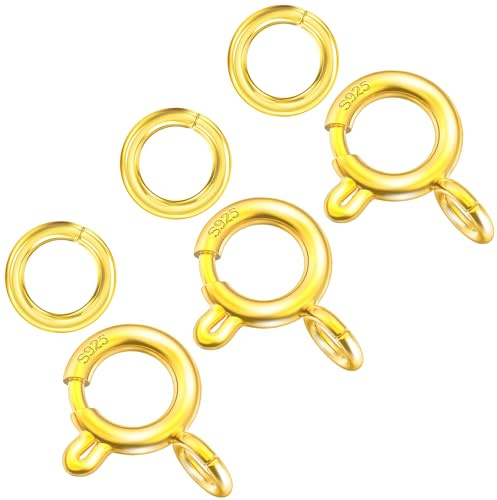 14K Gold Plated 925 Sterling Silver Spring Ring Clasp with Closed Jump Rings,Round Trigger Lobster Clasp for Bracelet Necklace Connectors DIY Jewelry Making Supplies Made in Italy