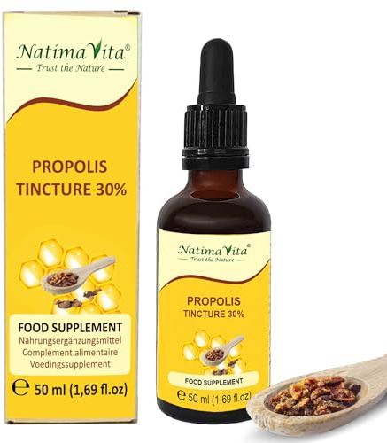 Propolis Tinktur 30% – 50 ml – Pure Hochdosierte Tropfen – 100% natürliches Extrakt – Praktische Pipette - Unterstützung des Immunsystem - NatimaVita