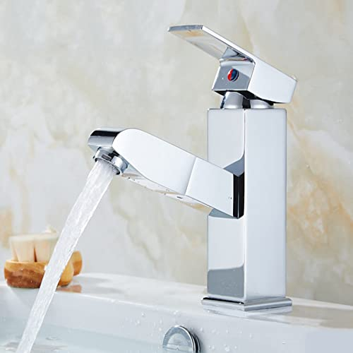 ZYCDP Wasserhahn Bad mit Brause Ausziehbar, Waschtischarmatur aus Messing Badarmatur, Mischbatterie Waschbecken für Heißes und Kaltes Wasser, Einhebelarmatur Badarmaturen, Chrom