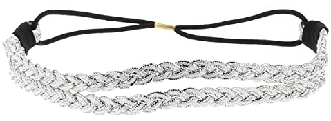 Silverglänsande hårband för damer – original flätat hårband – tunt elastiskt pannband en storlek – bröllop eller fest pannband – vintage look boho hippie chic