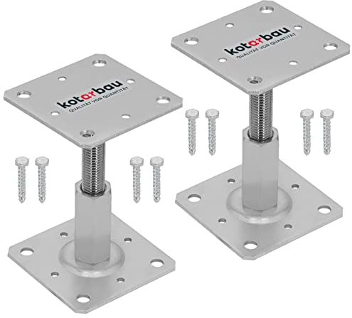 KOTARBAU® 2er Set Pfostenträger 110 x 110 mm Höhenverstelbar 90 – 150 mm Pfostenschuh Galvanisch Verzinkt Zum Aufschrauben Stützenfuß Stützfuß Bodenfuß Betonfuß Regulierbar