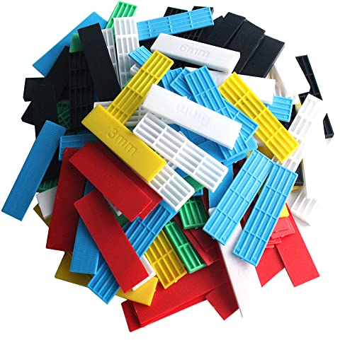 Lokatall 120 pièces Cales en plastique plat assorties pour vitrage de fenêtre en verre, Cales d'espacement pour vitrage de fenêtre porte sol cadre, Plusieurs tailles 1-6mm, 6 couleurs