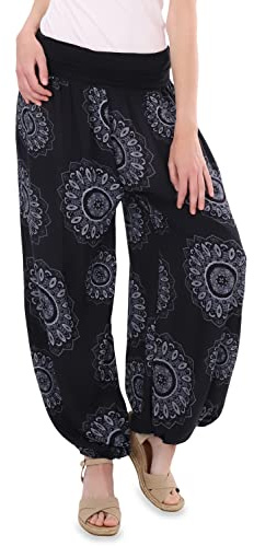 Malito - Pantalones Harem Damas algodón Estampado Oriental - Pantalones Hippie cómodo para la Playa y Todos los días - Aladdin Pantalones/Bombachos para Las Mujeres 7197 Negro