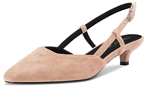 NobleOnly Femmes Kitten Talon Heel Carré Bout Slingback Escarpins Bureau Décontracté Danse Dress Chaussures 3 CM Heels
