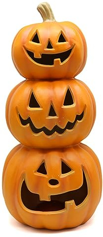 Horror-Shop.com Großer Halloween Kürbis Turm mit LED Licht 50cm