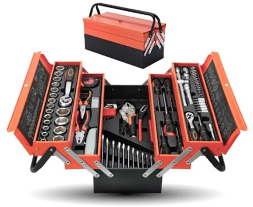 𝗖𝗮𝘀𝘀𝗲𝘁𝘁𝗮 𝗗𝗲𝗴𝗹𝗶 𝗔𝘁𝘁𝗿𝗲𝘇𝘇𝗶 al Cromo Vanadio, Valigetta Degli Attrezzi in Metallo, 83 Pezzi di Attrezzi Portatili, Set di Parti di Riparazione Manuale.