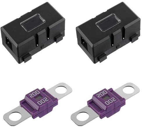 BOJACK 200 Amp AMI/Midi Fuse Holders and High Current Bolt-on Midi Fuses 200A for Cars Trucks Vehicles (Pack of 2