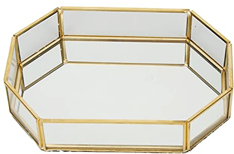 Mini-goldenes Achteckiges Dekoratives Spiegeltablett, Make-up-Organizer, Schmuck-Organizer, Serviertablett, Schmuck, Halskette, Dessertkorb Mit Flanell Für Kosmetikaufbewahrung, Schreibtisch-Dekoratio