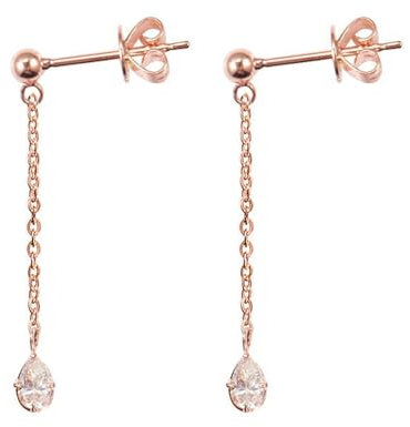Epinki Rosegold Au585 14 Karat Ohrhänger Echtgold Schmuck, Lang Quaste Ohrstecker Frauen mit Tropfen Moissanit 1ct, 750 Gold Ohrringe Boho