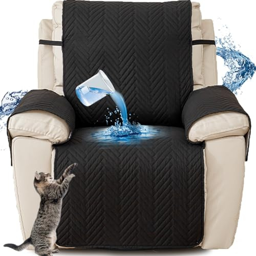 NNSMUN Sesselschoner für Fernsehsessel, 100% Wasserdicht 1 Sitzer Sesselschoner, Sesselauflage Relaxsessel mit Verstellbaren Riemen, Waschmaschinenfest (Schwarz,55x200CM)