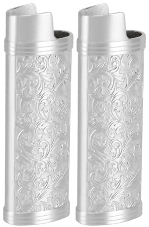 Vintage Botanisk Design Zinklegering Tändare Fodral Hållare för BIC Full Storlek Tändare Typ J6 Skyddskåpa Stil (Silverfärg)