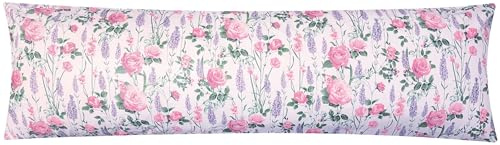 Renforcé Seitenschläferkissen Bezug 40x145cm - Rosen Muster (BS-Rose) | 100% Baumwolle, Kissenbezug, Modern, Reißverschluss auf der langen Seite
