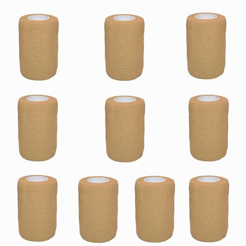 10 Rollen Selbstklebender Verband Elastische Tape Wasserfest Binde Haftbandage Pflasterverband Fixierbinde für Knie Beine Hand Wrist und Sprunggelenk 7.5cm x 4.5m (Beige)