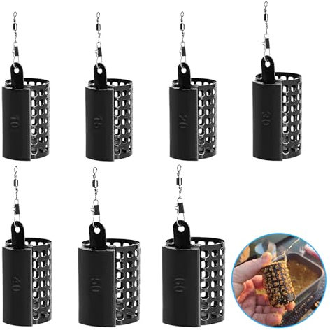 ATSGJLZN Futterkorb Angeln,7 Stück Rund Feeder Zubehör mit Gewichte und Wirbel Snap,Feeder Futter10g/15g/20g/30g/40g/50g/60g für Outdoor Angeln