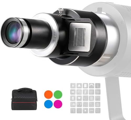 Flyrivergo Bowens Mount Optical Snoot - 4 Color Filters, 25 Gobos & Carrying Bag | Compatible with Aputure/Godox | Projection Spotlight for Portrait, Creative Video & Photography