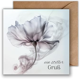 WBdesignz Trauer Karte mit Umschlag - Trauerrkarte Ein stiller Gruß Rauch Mohnblume Kondolenzkarte Beileidskarte Beileid Trauerfeier Beerdigung Anteilnahme (125 x 125 mm)