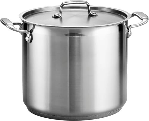 Stainless Steel Stock Pot with Stainless Steel Lids- Deep Two Tone Silver Pot, Induction Base (26 cm Diameter - 12 Litre)