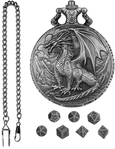 Fickur fodral med polyhedral tärningsuppsättning, mittnummer tärning fickur fodral | Dragon Design fickur fodral med tärningsset | fickur skalset