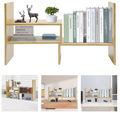 Verstellbares Tischregal Schreibtisch Regal Organizer Bücherregal Schreibtisch Organizer Aufsatzregal Desktop Ständer Ablage Für Büro Schule Arbeitszimmer Lernraum Arbeitsplatte (Hellgelbes Holz)