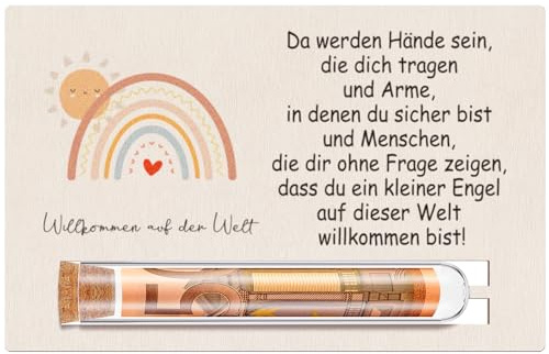 Otuuz Geldgeschenk Verpackung zur Geburt Baby Willkommenskarte für Mädchen & Jungen Neugeborene Taufgeschenke mit Reagenzglas Glückwunschkarte zur Babyparty & Geburtstagsfeier(Sonne Regenbogen)