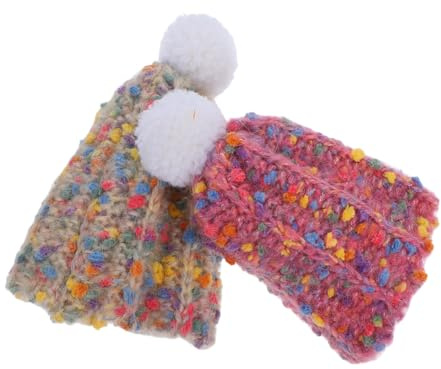 Uonlytech 2stücke Kleine Mütze Für Cartoon-bär-puppen Miniatur-strickmützen Für Puppen Wintermützen Basteln Niedliche Beanie Flauschige-mütze Diy Puppendekorationen