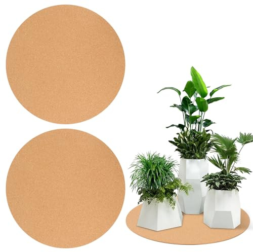2 Stück Blumentopf Untersetzer, Ø 40cm Korkuntersetzer Rund, rutschfeste Groß Topfuntersetzer aus Kork, Korkplatte für Pflanzkübel, Töpfe und Pfannen, Hitzeschutzmatte 4,3mm Dick (40cm)