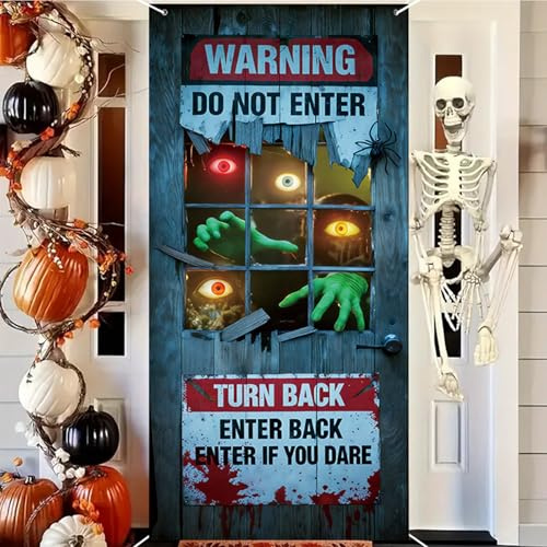 FOSDICK Cubierta de Puerta de Halloween, Pancarta Halloween, Decoración Halloweens Puerta, Telón Fondo Tela Grande para Puerta Halloweens Para Decoración Fiesta Interior Al Aire Libre
