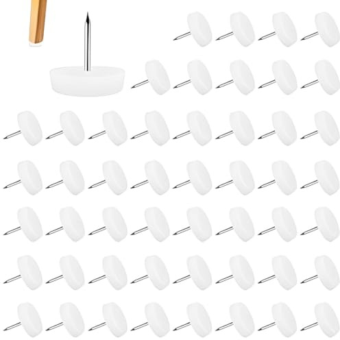 JYNXOR 100 Pezzi Piedini Chiodo, Piedini per Mobili, Plastica Piedini Scivoli con Metallo Chiodo, per Mobile Tavolo Armadio Cassettiera Letto Accessorio Protezione Pavimento Divano, 15mm (Bianco)