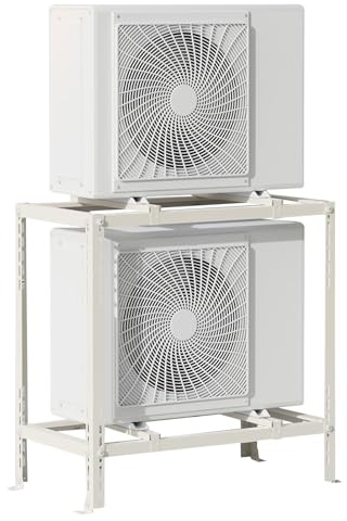 Soporte universal de aire acondicionado resistente, soporte de suelo de doble pila con absorción de impactos para sistemas de mini split y bomba de calor, soporte de CA para una mayor estabilidad