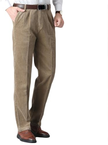 Pantalones de Pana para Hombre, Oficina Pantalones de Traje Negocios Algodón Pantalón con Forro Polar Informales Clásico Corte Recto Moda Cálido,Khaki 1,38