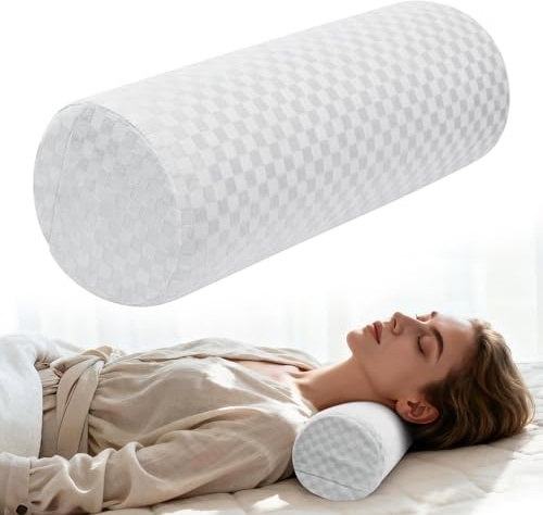 pozico nackrulle i minnesskum 15 × 40 cm – ergonomisk nackstödskudde med kardborreband – tvättbart sidenöverdrag – rund stödkudde för säng, kontor och resor