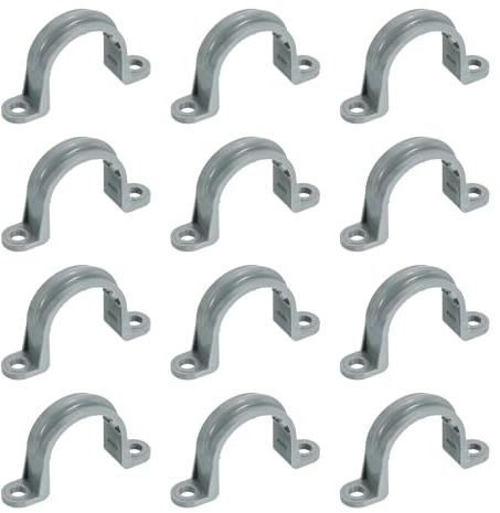 sourcing map Lot de 12 sangles de tuyau en PVC de 2,5 cm, colliers de serrage en plastique à double trou en forme de U avec nervures antidérapantes pour fixation de tuyau, tube, câble (gris)