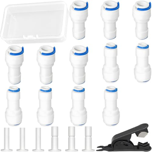 HAAMNING7 12 mangueras de agua de 3/8 a 1/4 de diámetro exterior, conexión rápida, manguera de agua enchufable con cabezal de cierre de 3/8 + cabezal de cierre de 1/4 para sistemas de ósmosis