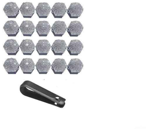 Zoegneer Radmutter-Abdeckungen mit Strasssteinen, 17 mm, Kunststoff, kratzfest, rostfrei, dekorative Zierleisten, 20 Stück, für Auto, LKW, SUV, Räder, einfache Installation, Entfernungswerkzeug inkl