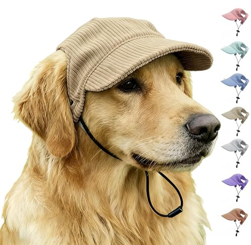 Haustier-Baseballkappe mit Ohrlöchern - Mehrfarbige Hundemütze& Katzenhut, Sonnenhut Hund für Sommer & Herbst, Hundebaseballkappe & Hunde Cappy als Strandkopfzeug für Welpen & Katzenbabys (Beige, S)