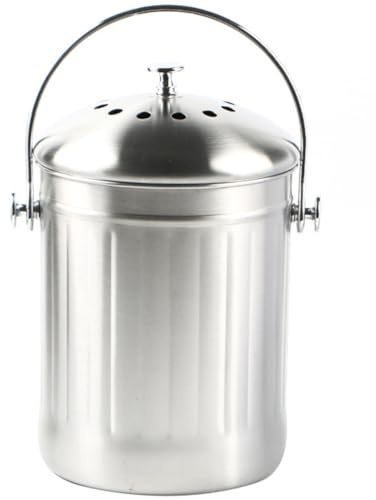 SHINEOFI Contenedor de Compostaje de Cocina Grande de Acero Inoxidable Tapa Hermética para Residuos Orgánicos, Cubo de Basura Multiusos para Almacenamiento y Compost Doméstico