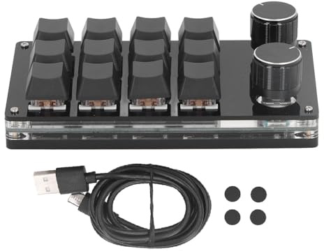 RELDAXSBH 12-Tasten-Mechanische Gaming-Tastatur mit rotem Switch, programmierbares Makro-Keypad mit 2 Drehknöpfen für, Linux und macOS, kompakte kabelgebundene Tastatur für Gaming,
