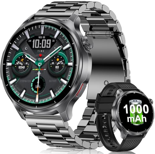 Fitonme Smartwatch Uomo 1,52, Batteria da 1000 mAh, Chiamate Bluetooth | Frequenza Cardiaca, SpO₂, Sonno e Stress, 120+ Modalità Sport, Impermeabile IP68, Android iOS, Due Bracciali, Nero