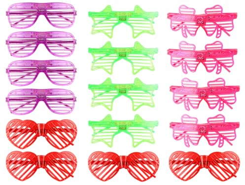 Abiyou LED Brillen für Party, 16 Stück Leuchtende Partybrille, Shutter Shades Brille, Flashing LED Sonnenbrille, Festival Leuchtbrille, LED Leuchtende Brille, für Party (4 Modelle)