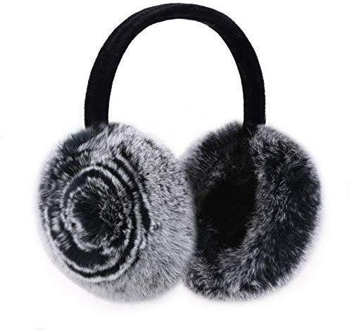 Onmygogo Plush Faux Fur Earmuff for Winter, Soft Warm and Foldable (Black)