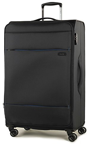Rock Deluxe-Lite Small 30L Cabin Suitcase - Black | Super Lightweight 1.8kg - 8 Spinner Wheels - 55 x 38 x 20cm Cabin Size - 30L Capacity Softside Luggage - Durable Fabric